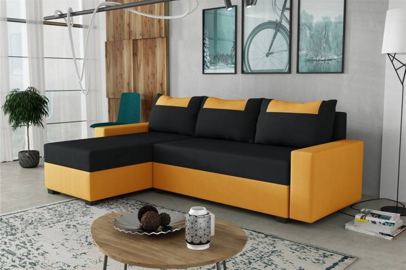 Fun Möbel Ecksofa Sofa HEDVIG Ottomane Rechts oder Links, Rundumbezug, inkl. Schlaffunktion mit 1 Bettkasten von Fun Möbel