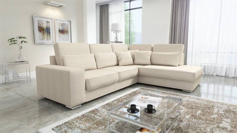 Fun Möbel Ecksofa Sofa NEVIO XL Stoff Scala mit Ottomane, inkl. Rückenkissen und Zierkissen, Rundumbezug von Fun Möbel