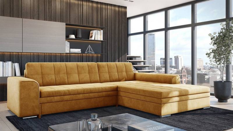 Fun Möbel Ecksofa Sofa SARRA Ottomane Links oder Rechts, in zwei verschiedenen Stoffen, inkl. Schlaffunktion, inkl. 4 Zierkissen von Fun Möbel