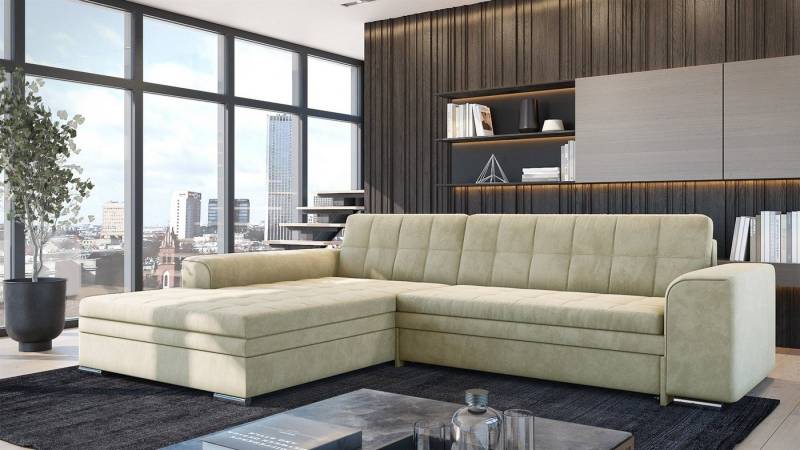 Fun Möbel Ecksofa Sofa SARRA Ottomane Links oder Rechts, in zwei verschiedenen Stoffen, inkl. Schlaffunktion von Fun Möbel