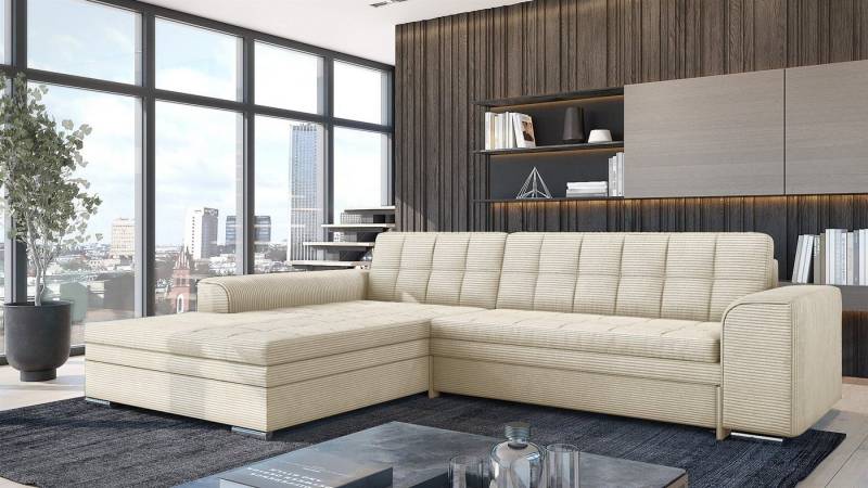 Fun Möbel Ecksofa Sofa SARRA Ottomane Links oder Rechts, in zwei verschiedenen Stoffen, inkl. Schlaffunktion von Fun Möbel