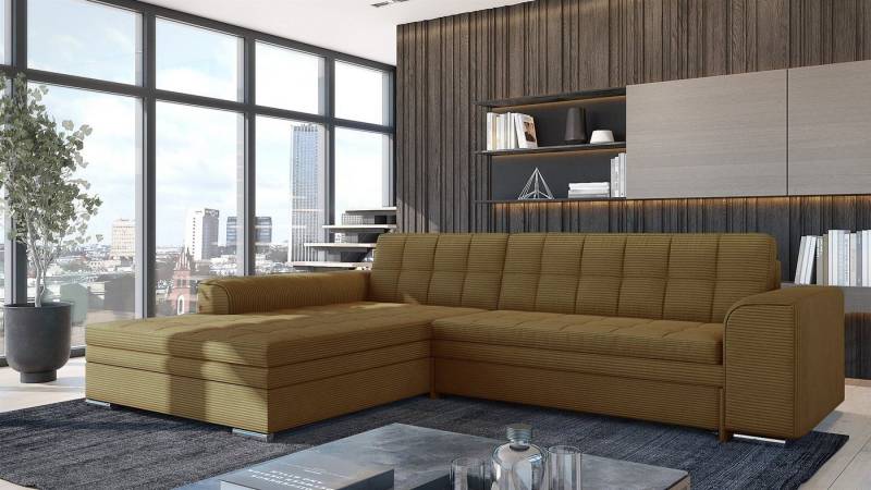 Fun Möbel Ecksofa Sofa SARRA Ottomane Links oder Rechts, in zwei verschiedenen Stoffen, inkl. Schlaffunktion von Fun Möbel
