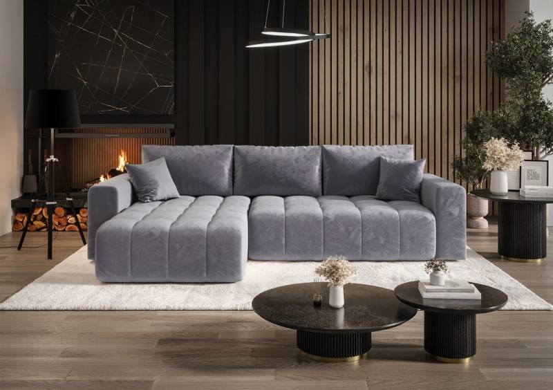 Fun Möbel Ecksofa Sofa Schlafsofa CAMILA in Stoff Monolith, Sofa-Rücken echt bezogen, inkl. 2 x Zierkissen und Bettkasten von Fun Möbel