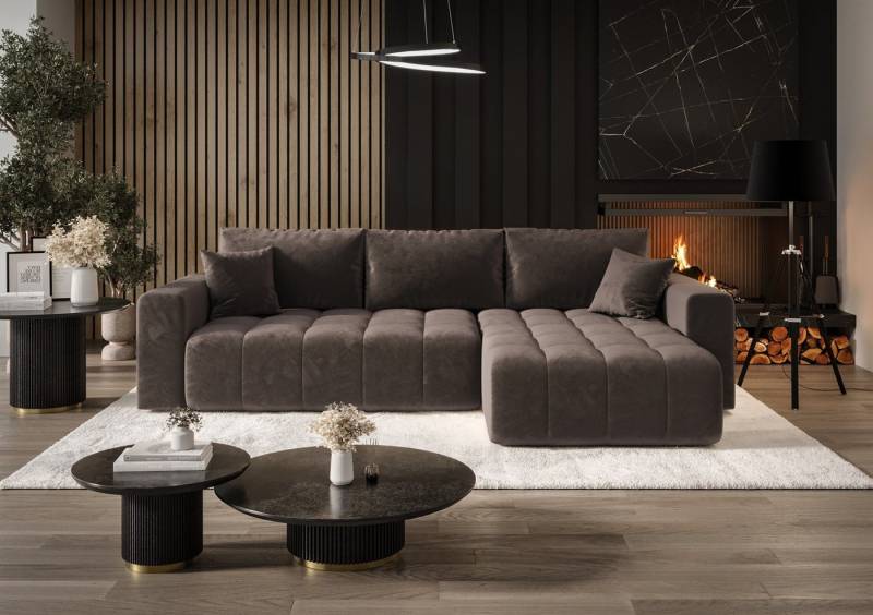 Fun Möbel Ecksofa Sofa Schlafsofa CAMILA in Stoff Monolith, Sofa-Rücken echt bezogen, inkl. 2 x Zierkissen und Bettkasten von Fun Möbel