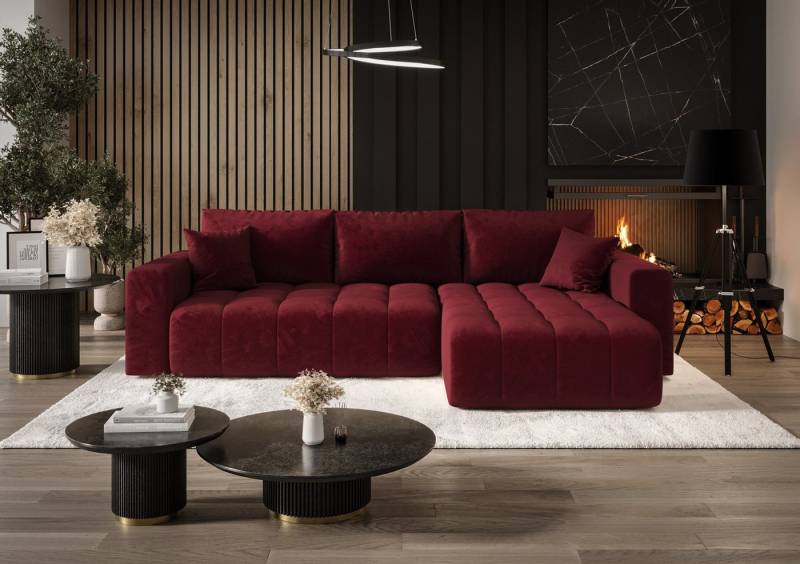 Fun Möbel Ecksofa Sofa Schlafsofa CAMILA in Stoff Monolith, Sofa-Rücken echt bezogen, inkl. 2 x Zierkissen und Bettkasten von Fun Möbel