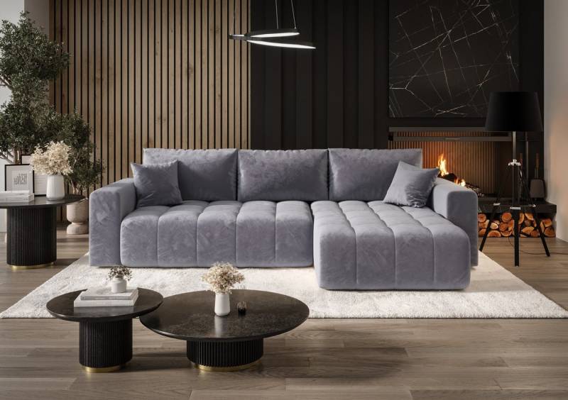 Fun Möbel Ecksofa Sofa Schlafsofa CAMILA in Stoff Monolith, Sofa-Rücken echt bezogen, inkl. 2 x Zierkissen und Bettkasten von Fun Möbel