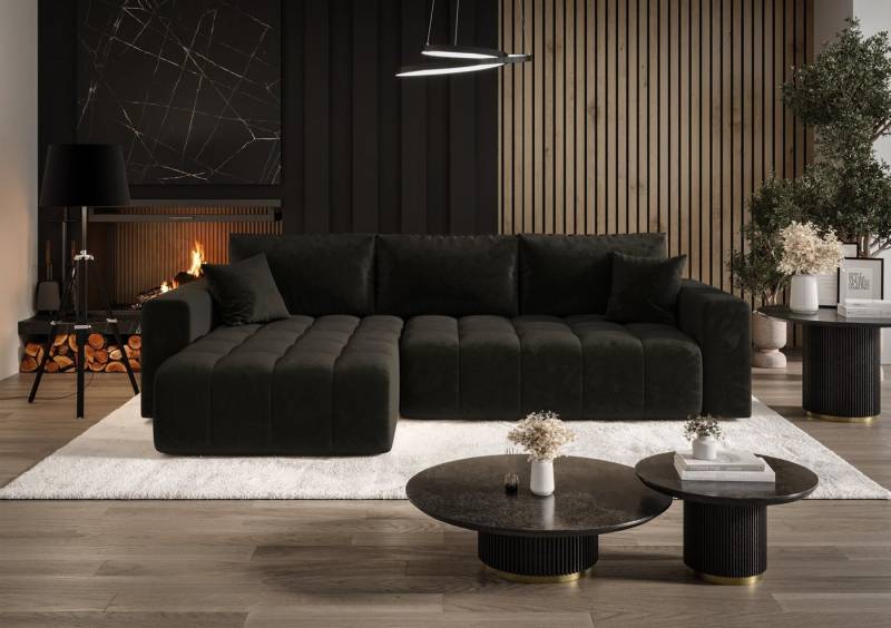 Fun Möbel Ecksofa Sofa Schlafsofa CAMILA in Stoff Monolith, Sofa-Rücken echt bezogen, inkl. 2 x Zierkissen und Bettkasten von Fun Möbel