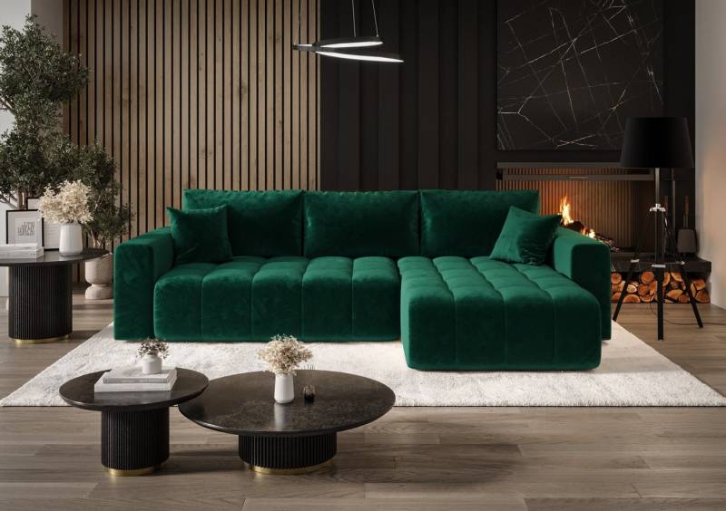 Fun Möbel Ecksofa Sofa Schlafsofa CAMILA in Stoff Monolith, Sofa-Rücken echt bezogen, inkl. 2 x Zierkissen und Bettkasten von Fun Möbel