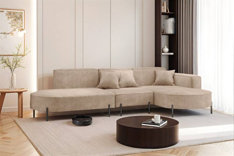 Fun Möbel Ecksofa Sofa VALENCIA mit Ottomane in Stoff Noel, Ottomane Links oder Rechts, für Saugroboter geeignet von Fun Möbel