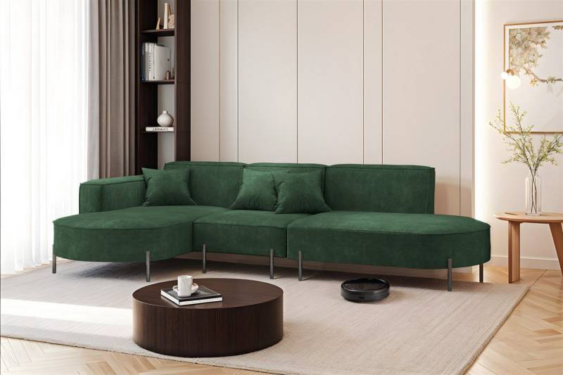 Fun Möbel Ecksofa Sofa VALENCIA mit Ottomane in Stoff Noel, Ottomane Links oder Rechts, für Saugroboter geeignet von Fun Möbel