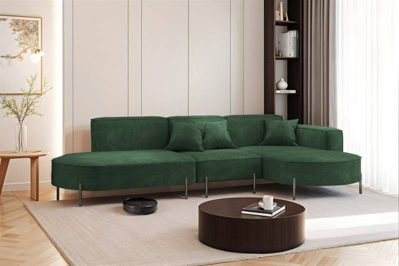 Fun Möbel Ecksofa Sofa VALENCIA mit Ottomane in Stoff Noel, Ottomane Links oder Rechts, für Saugroboter geeignet von Fun Möbel