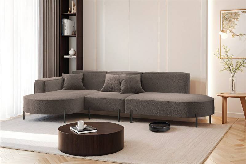Fun Möbel Ecksofa Sofa VALENCIA mit Ottomane in Stoff Quelle, Ottomane Links oder Rechts, für Saugroboter geeignet von Fun Möbel