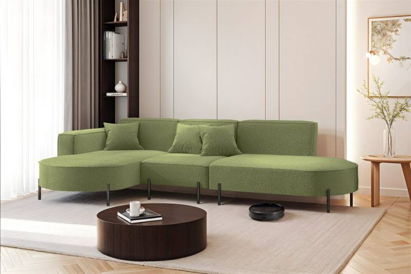 Fun Möbel Ecksofa Sofa VALENCIA mit Ottomane in Stoff Quelle, Ottomane Links oder Rechts, für Saugroboter geeignet von Fun Möbel