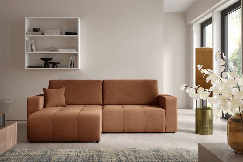 Fun Möbel Ecksofa Sofa mit Schlaffunktion FUN ERON in Stoff Wind, inkl. Bettkasten, Inkl. 2 x Rückenkissen und 1 x Zierkissen von Fun Möbel