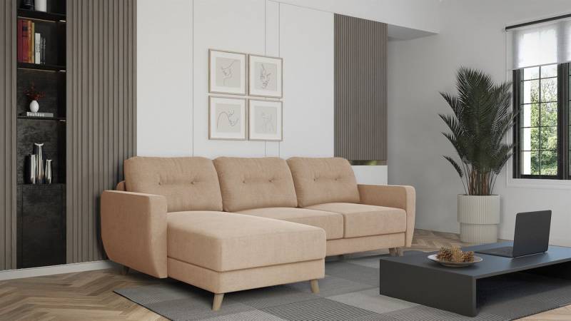 Fun Möbel Ecksofa Sofa mit Schlaffunktion MARLIES, Ottomane Rechts oder Links, Inkl. Schlaffunktion mit Bettkasten von Fun Möbel