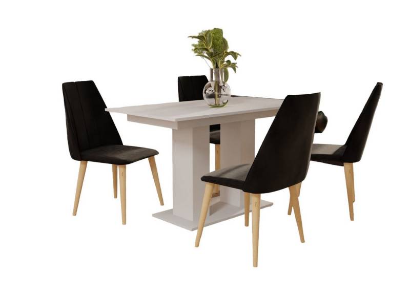 Fun Möbel Essgruppe Essgruppe CAROS mit 4 Stühlen und Tisch DANTE Weiß matt, (5-tlg), ausziehbarer Tisch von Fun Möbel