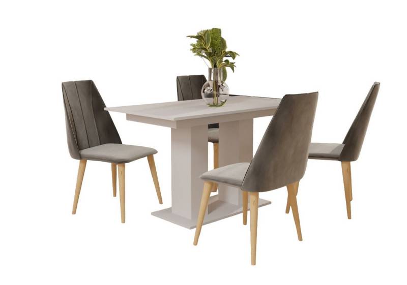 Fun Möbel Essgruppe Essgruppe CAROS mit 4 Stühlen und Tisch DANTE Weiß matt, (5-tlg), ausziehbarer Tisch von Fun Möbel