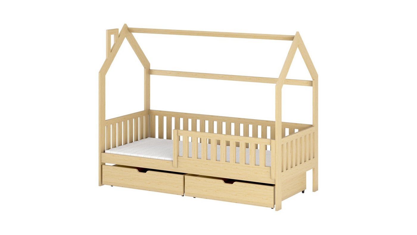 Fun Möbel Hausbett Kinderbett NEILA (in vier Farben, inkl. Rausfallschutz), Inkl. Rollrost und 2 Schubkästen von Fun Möbel