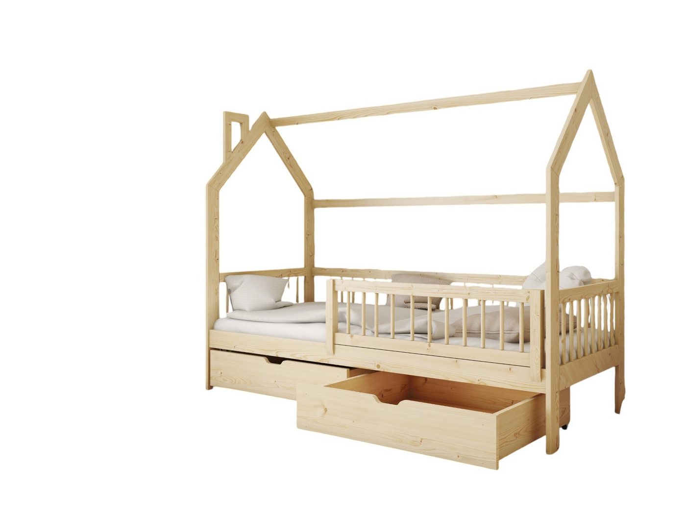 Fun Möbel Hausbett Kinderbett NIKOLE (in vier Farben, inkl. Rausfallschutz), Inkl. Rollrost und 2 Schubkästen von Fun Möbel