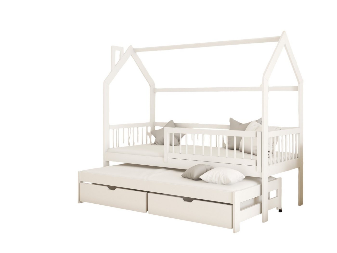 Fun Möbel Hausbett Kinderbett PERLE (200x90cm, inkl. Rausfallschutz), Inkl. Zusatzbett, 2 x Rollrost und 2 x Schubkasten von Fun Möbel