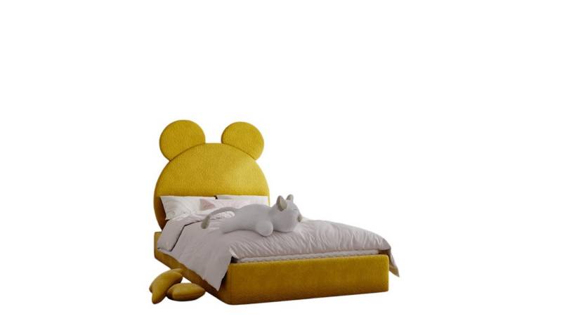 Fun Möbel Kinderbett Polsterbett Bett BÄRCHEN in Stoff Ascot Bukla (mit oder ohne Comfort-Plus Matratze), Kopfteil in Bärchenform von Fun Möbel