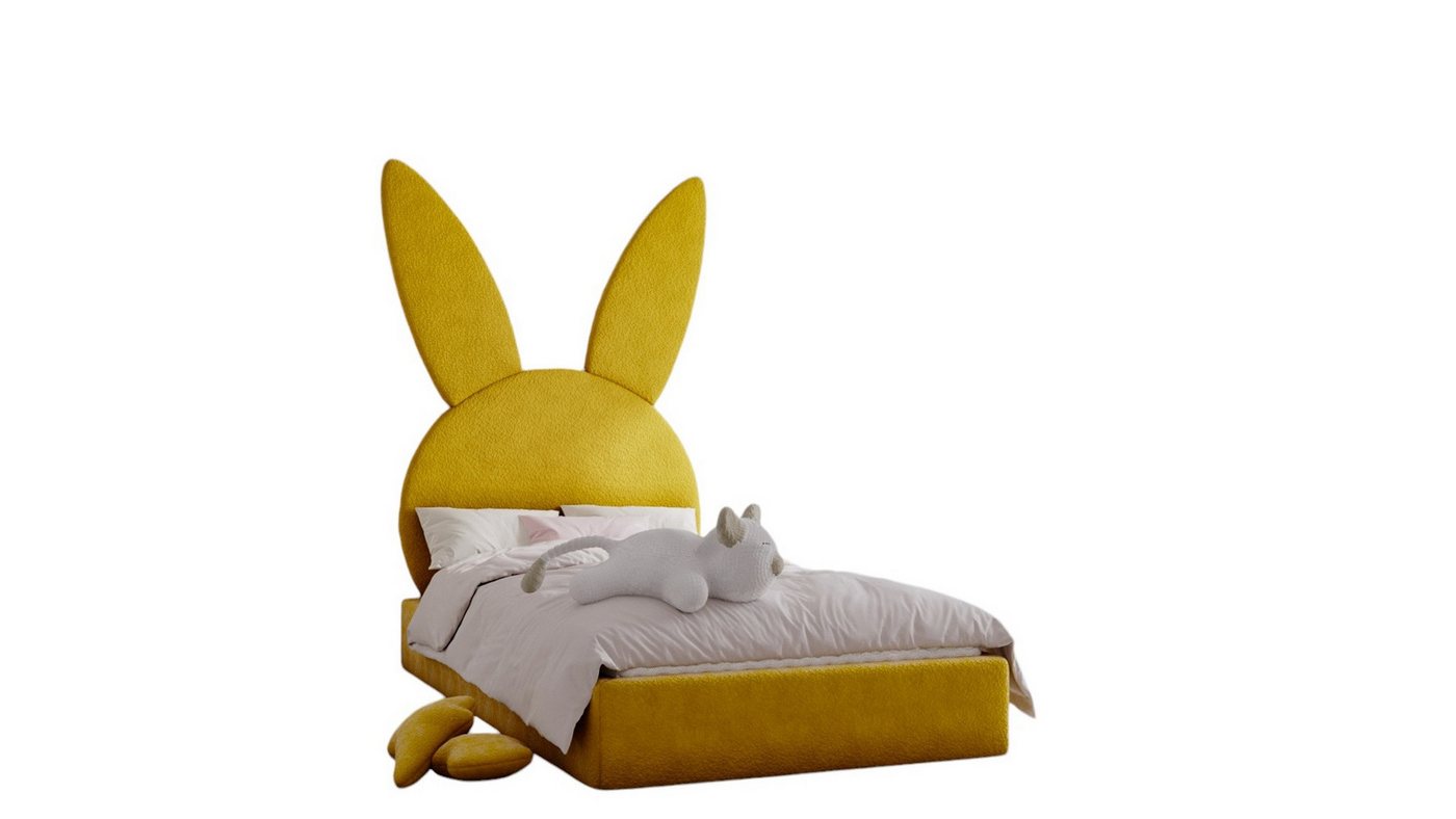 Fun Möbel Kinderbett Polsterbett Bett HÄSCHEN in Stoff Ascot Bukla (mit oder ohne Comfort-Plus Matratze), Kopfteil in Häschenform von Fun Möbel