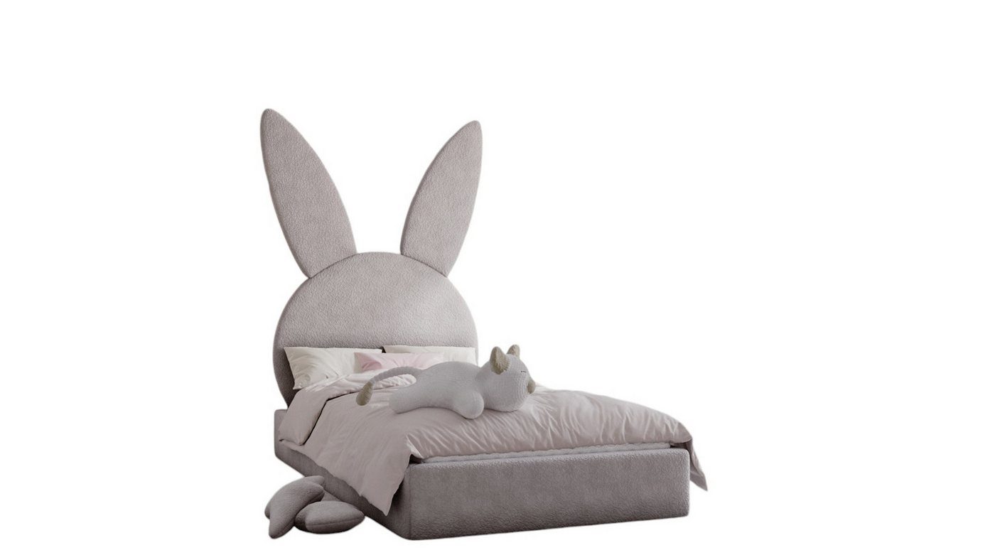 Fun Möbel Kinderbett Polsterbett Bett HÄSCHEN in Stoff Ascot Bukla (mit oder ohne Comfort-Plus Matratze), Kopfteil in Häschenform von Fun Möbel