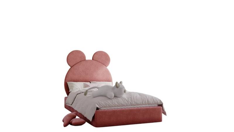 Fun Möbel Kinderbett Polsterbett Bett HÄSCHEN in Stoff Ascot Bukla (mit oder ohne Comfort-Plus Matratze), Kopfteil in Häschenform von Fun Möbel