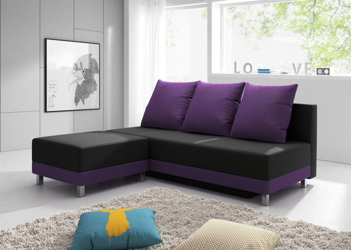 Fun Möbel Kindersofa Schlafsofa Sofa KIRA, inkl. Hocker 70x41x60, mit Bettkasten von Fun Möbel