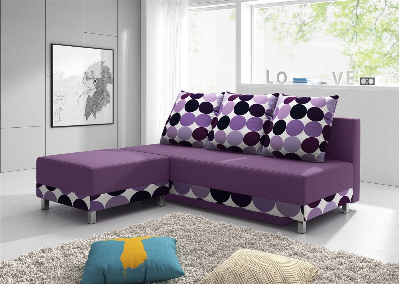 Fun Möbel Kindersofa Schlafsofa Sofa KIRA, inkl. Hocker 70x41x60, mit Bettkasten von Fun Möbel