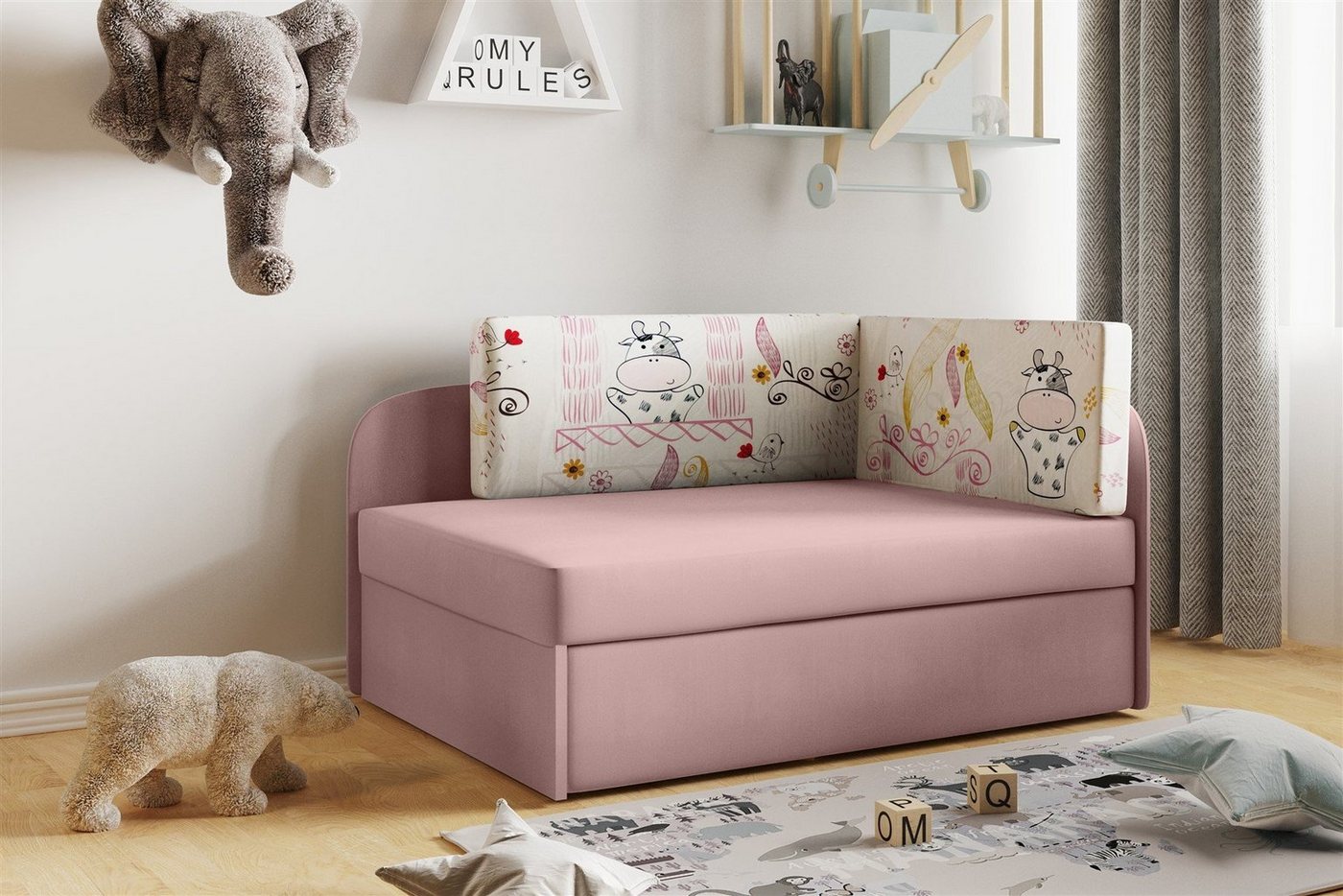 Fun Möbel Kindersofa Sofa Kindersofa Schlafsofa inkl. Bettkasten MAILO Seite Li o. Re, mit Schlaffunktion von Fun Möbel