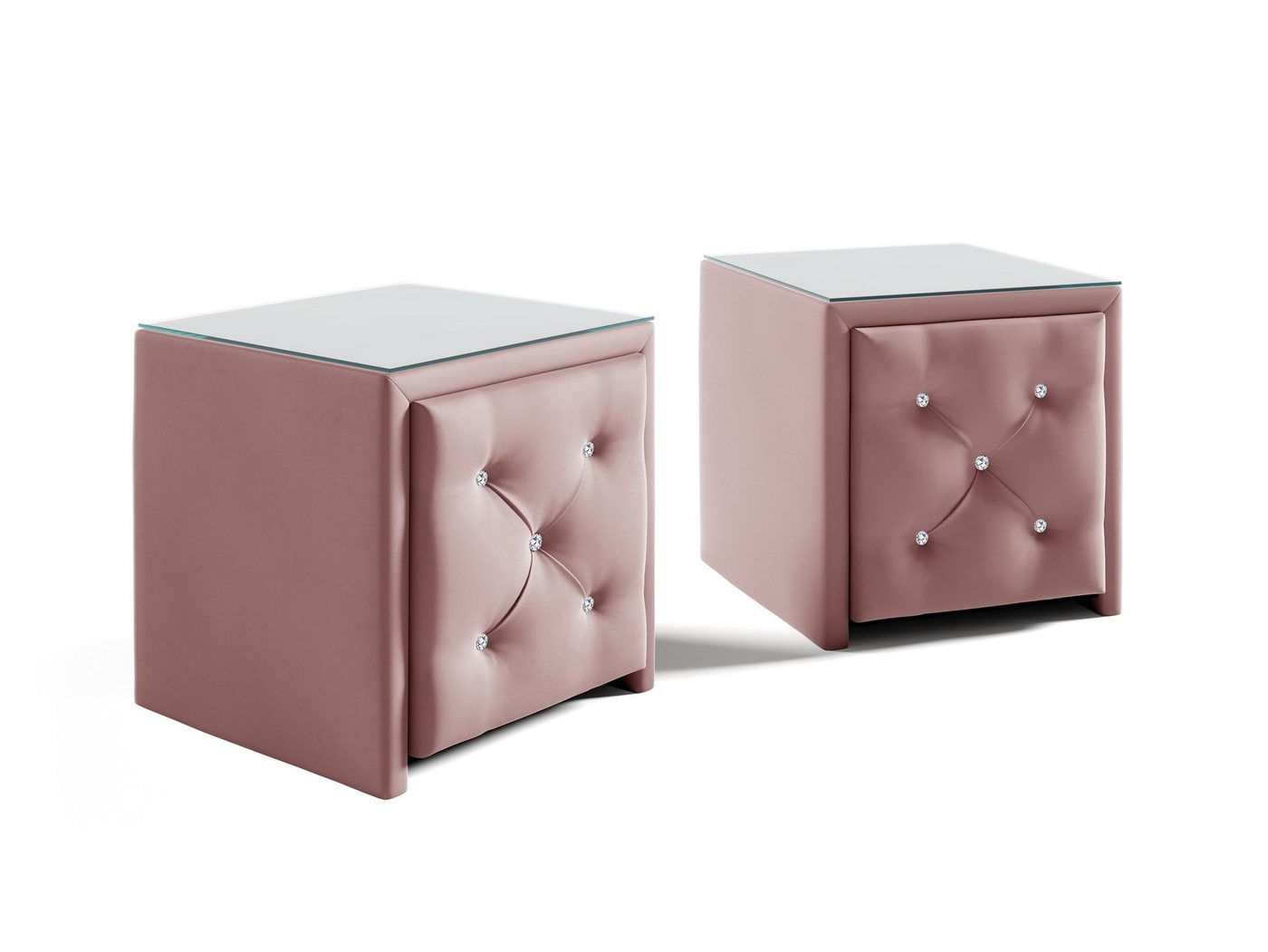 Fun Möbel Nachttisch Nachtkonsole 2er-Set SEVRA 50x50cm in Stoff Elisa Velvet (mit Strass-Steinen, auch einzeln erhältlich), gehärtete Glastischplatten von Fun Möbel