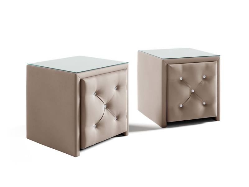 Fun Möbel Nachttisch Nachtkonsole 2er-Set SEVRA 50x50cm in Stoff Elisa Velvet (mit Strass-Steinen, auch einzeln erhältlich), gehärtete Glastischplatten von Fun Möbel