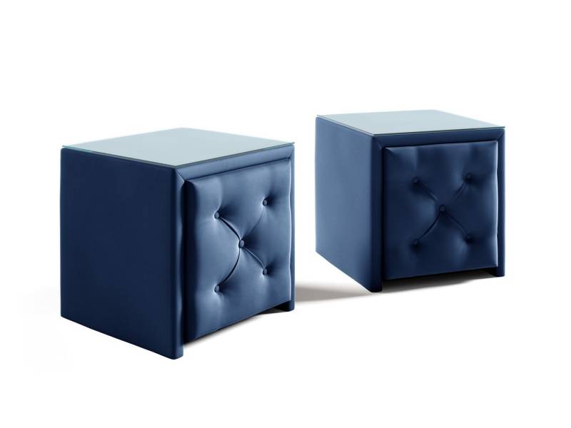 Fun Möbel Nachttisch Nachtkonsole ERNESTO 50x50cm in Stoff Elisa Velvet (50x50cm, 2-St., 2-er Set), mit passenden Knöpfen besetzt, inkl. gehärteter Glastischplatten von Fun Möbel