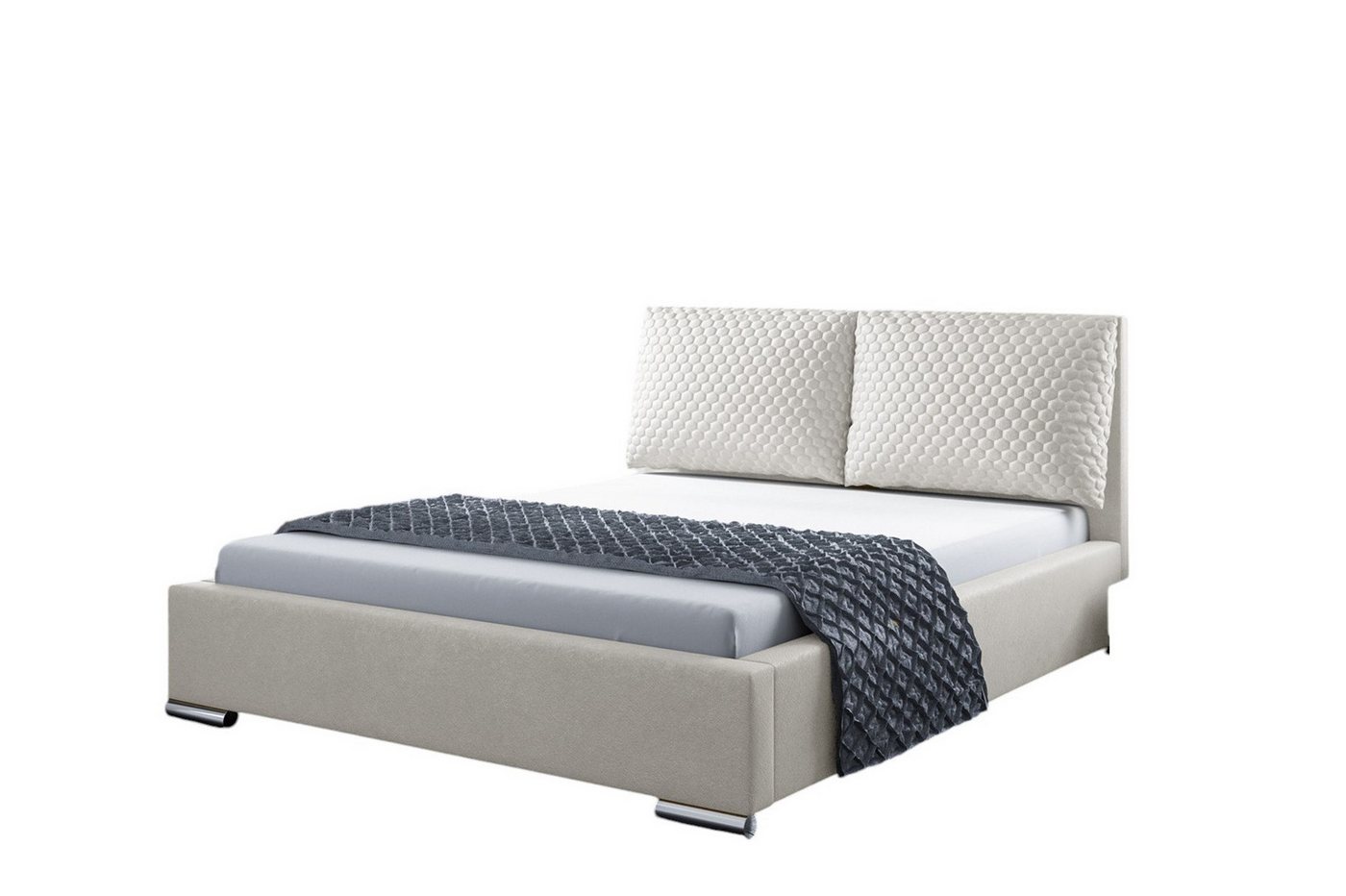 Fun Möbel Polsterbett Doppelbett GALENO in Stoff Riviera (inkl. Bettkasten und Lattenrost, mit oder ohne Matratze), Kissenoptik am Kopfteil von Fun Möbel