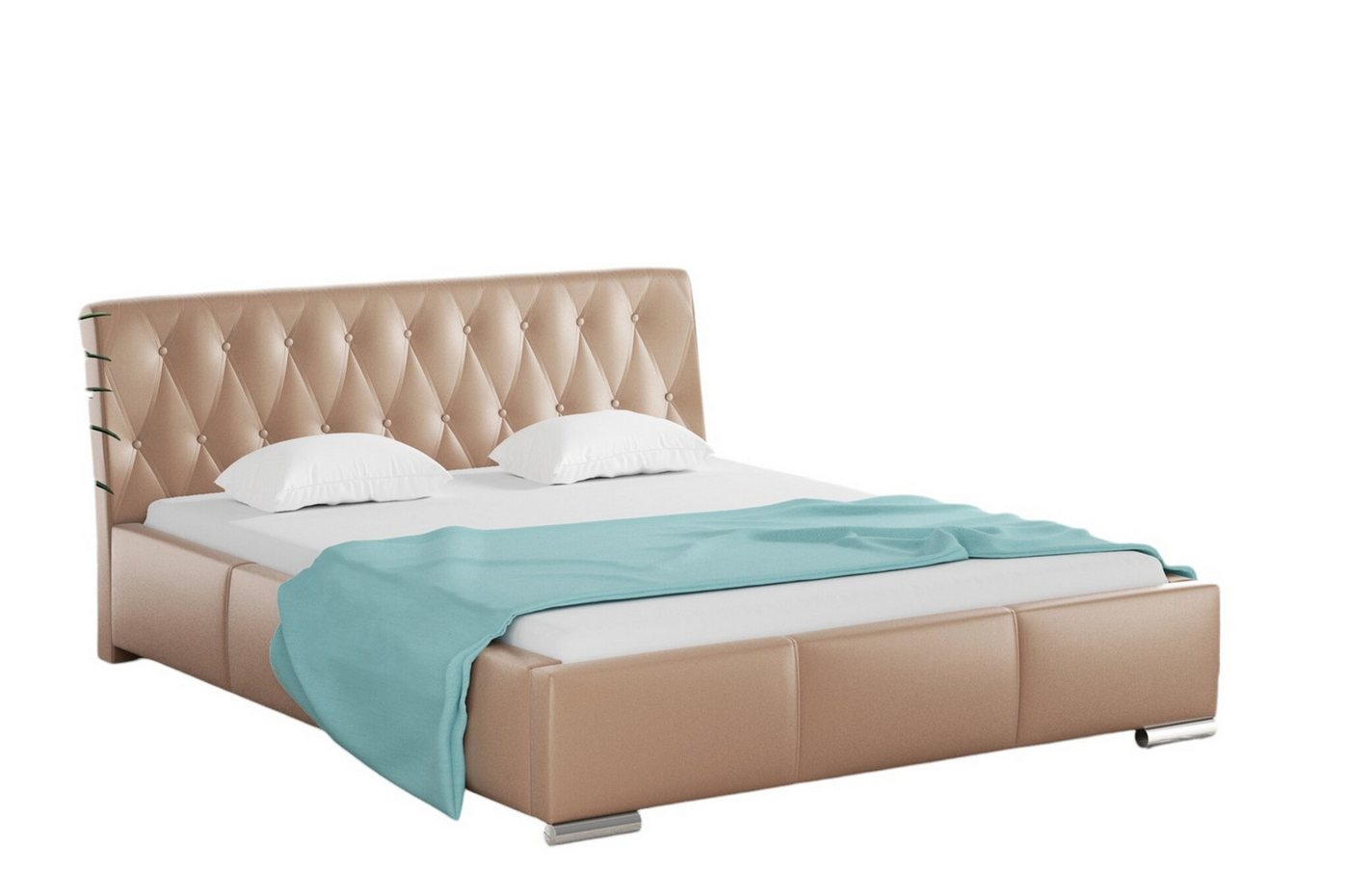 Fun Möbel Polsterbett Doppelbett THORE in Kunstleder (inkl. Bettkasten und Lattenrost, mit oder ohne Matratze), Kopfteil mit Steppung von Fun Möbel