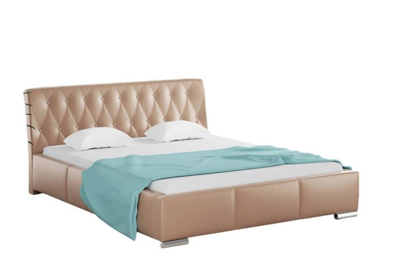 Fun Möbel Polsterbett Doppelbett THORE in Kunstleder (inkl. Bettkasten und Lattenrost, mit oder ohne Matratze), Kopfteil mit Steppung von Fun Möbel