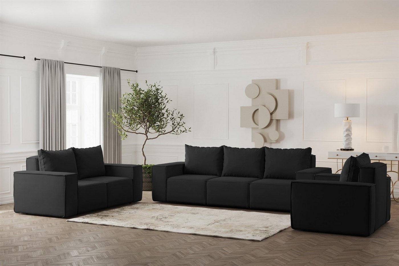 Fun Möbel Polstergarnitur Sofa-Set Designersofa ESTELLE 3-2-1 Sofagarnitur in Stoff, (Rücken echt bezogen) von Fun Möbel