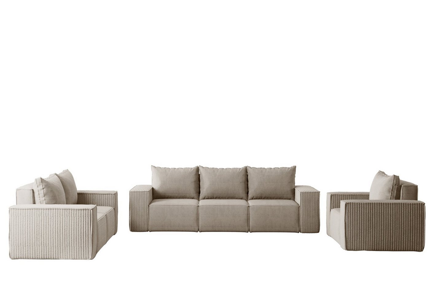 Fun Möbel Polstergarnitur Sofa-Set Designersofa ESTELLE 3-2-1 Sofagarnitur in Stoff, (Rücken echt bezogen) von Fun Möbel