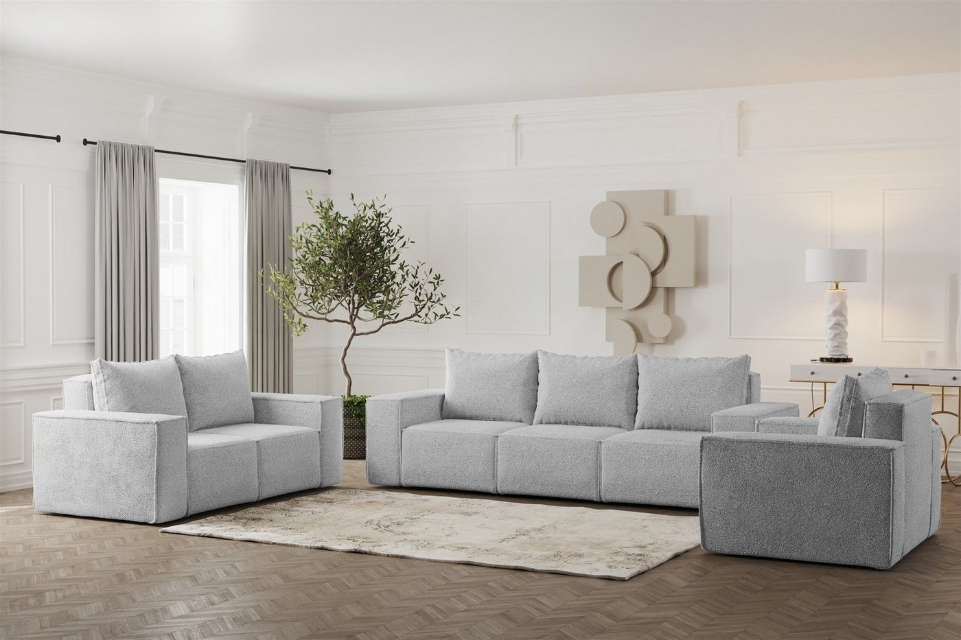 Fun Möbel Polstergarnitur Sofa-Set Designersofa ESTELLE 3-2-1 Sofagarnitur mit Schlaffunktion, (Rücken echt bezogen), mit Schlaffunktion und Bettkasten von Fun Möbel