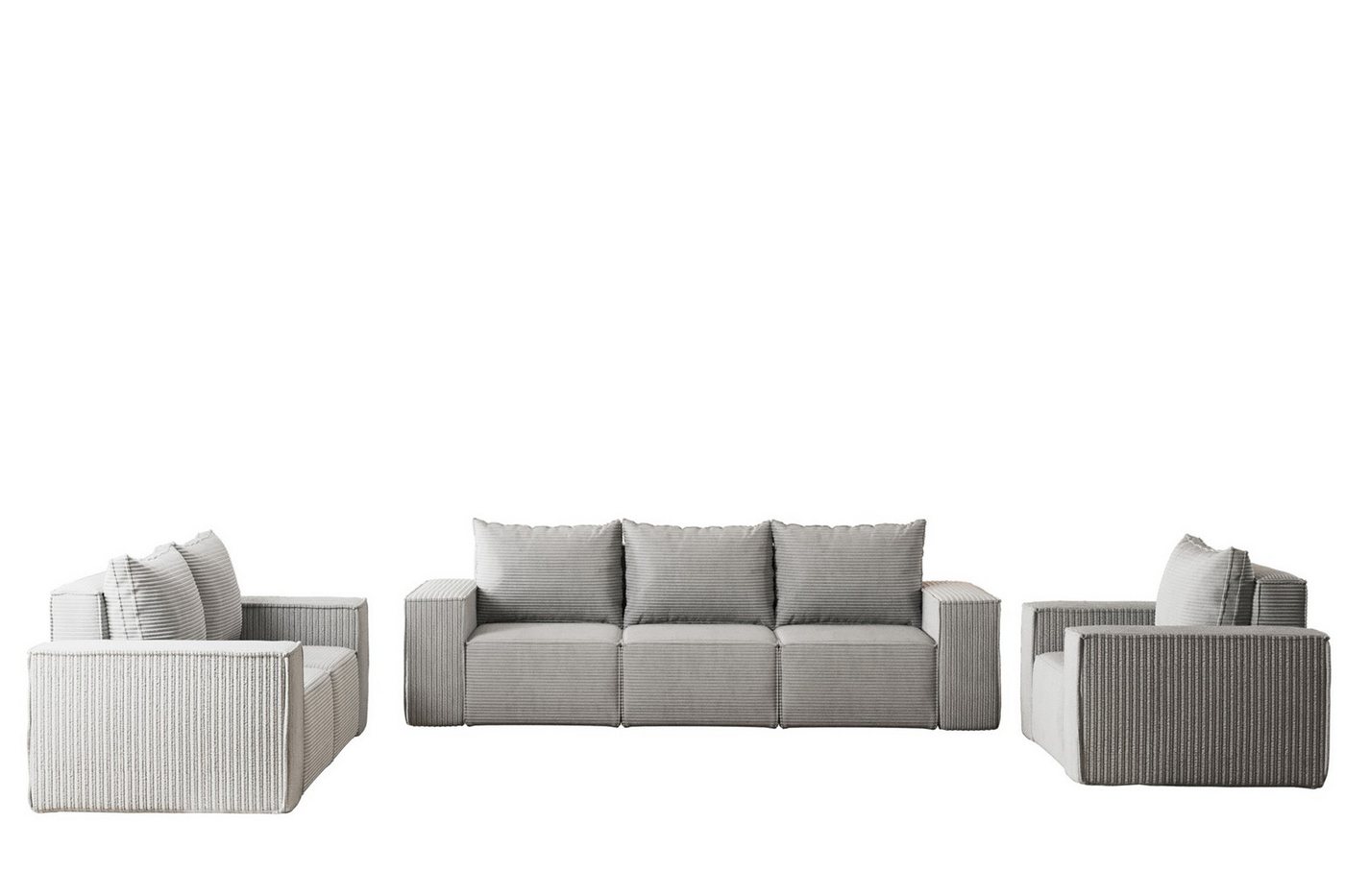 Fun Möbel Polstergarnitur Sofa-Set Designersofa ESTELLE 3-2-1 Sofagarnitur mit Schlaffunktion, (Rücken echt bezogen), mit Schlaffunktion und Bettkasten von Fun Möbel