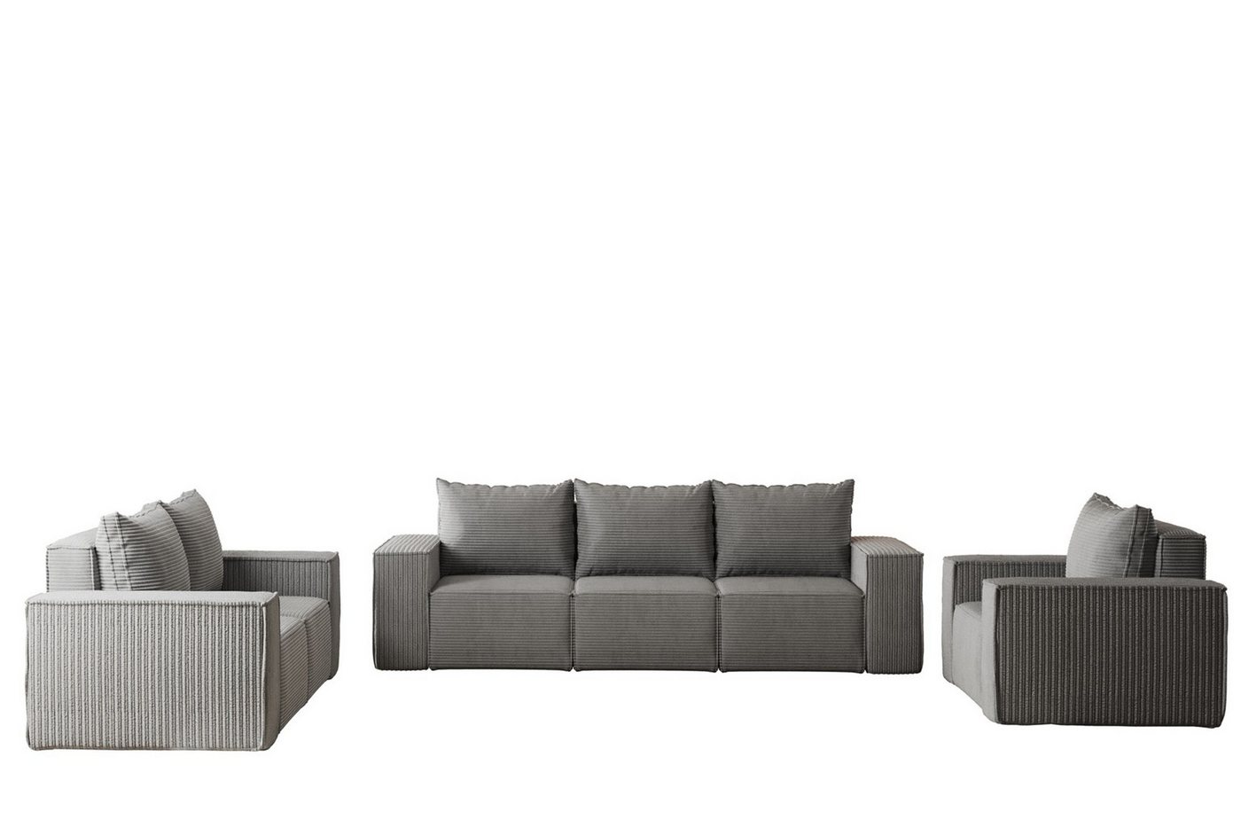 Fun Möbel Polstergarnitur Sofa-Set Designersofa ESTELLE 3-2-1 Sofagarnitur mit Schlaffunktion, (Rücken echt bezogen), mit Schlaffunktion und Bettkasten von Fun Möbel