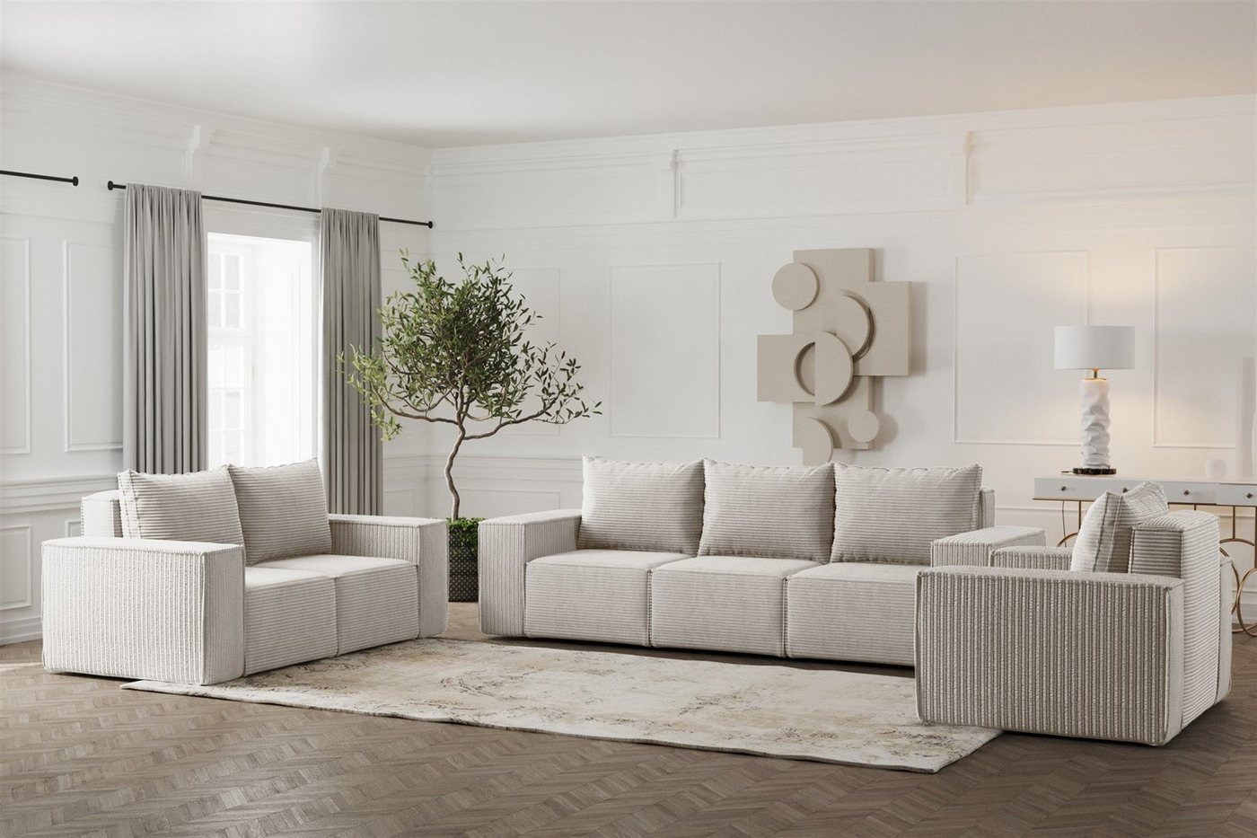 Fun Möbel Polstergarnitur Sofa-Set Designersofa ESTELLE 3-2-1 Sofagarnitur mit Schlaffunktion, (Rücken echt bezogen), mit Schlaffunktion und Bettkasten von Fun Möbel