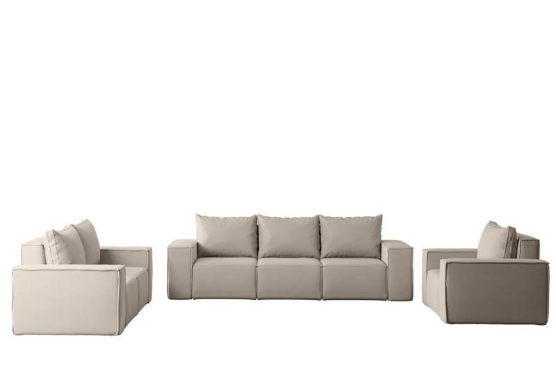 Fun Möbel Polstergarnitur Sofa-Set Designersofa ESTELLE 3-2-1 Sofagarnitur mit Schlaffunktion, (Rücken echt bezogen), mit Schlaffunktion und Bettkasten von Fun Möbel