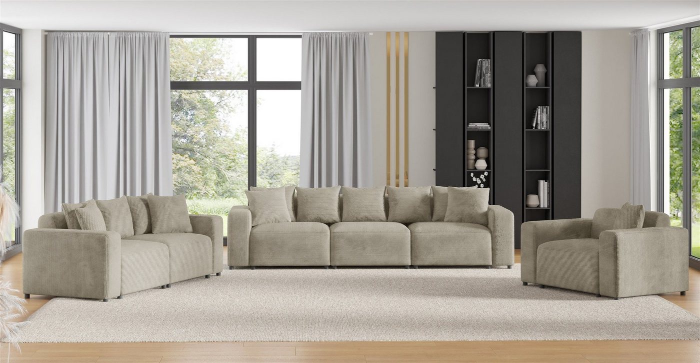 Fun Möbel Polstergarnitur Sofa-Set Designersofa MEGAN 3-2-1 Sofagarnitur in Stoff Poso, (Rücken echt bezogen) von Fun Möbel