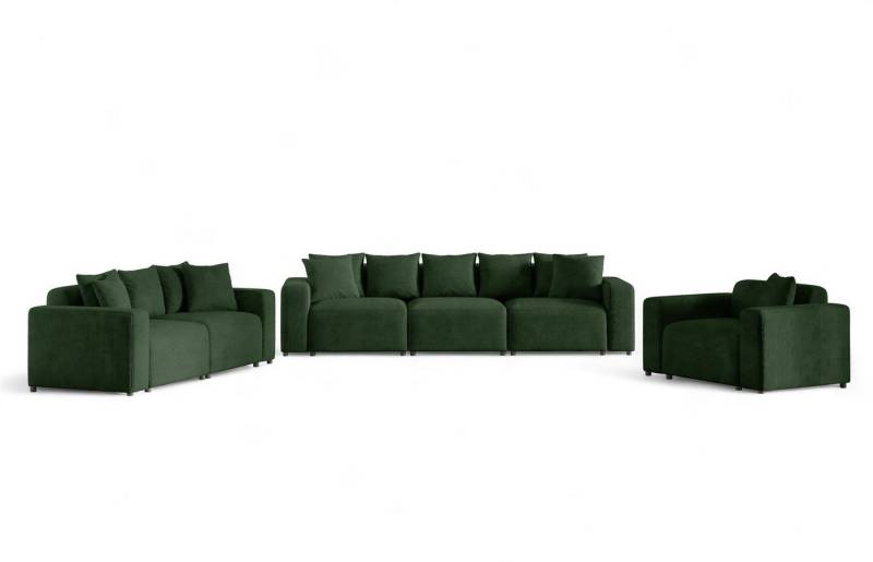 Fun Möbel Polstergarnitur Sofa-Set Designersofa MEGAN 3-2-1 Sofagarnitur in Stoff Poso, (Rücken echt bezogen) von Fun Möbel