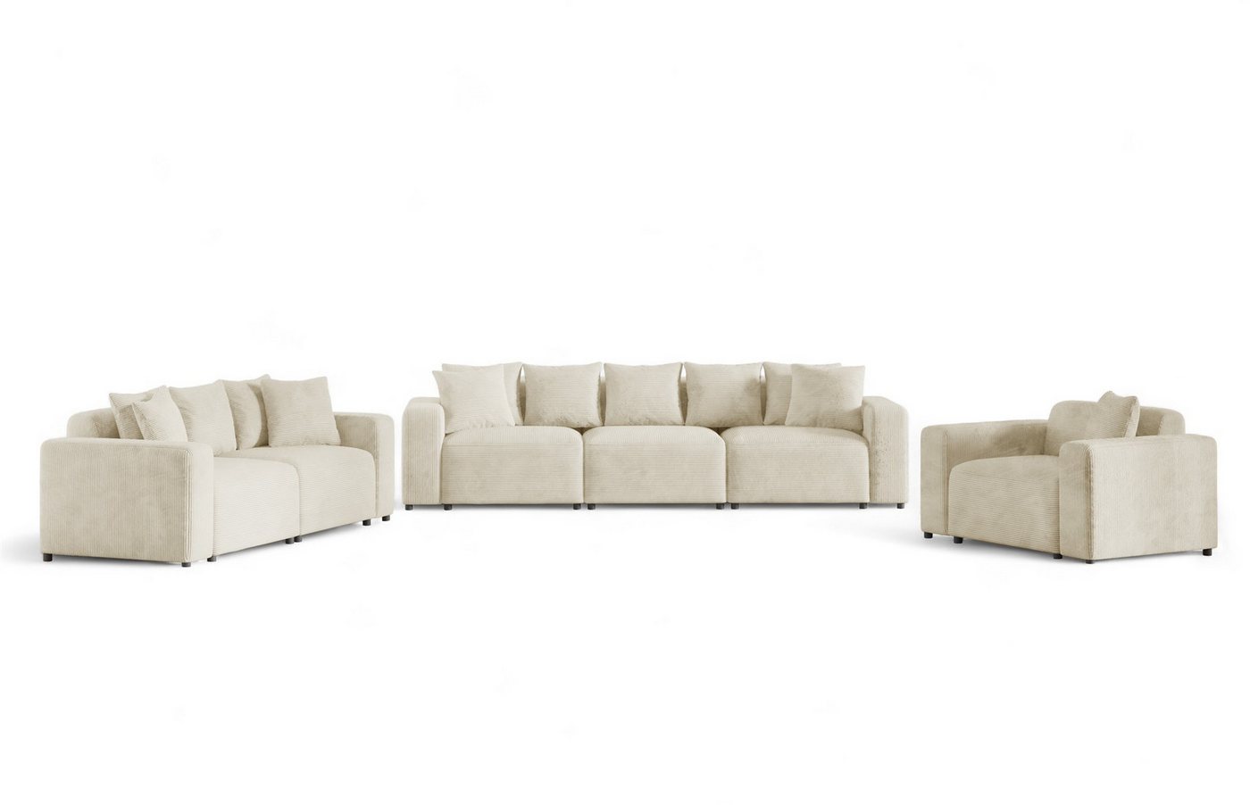 Fun Möbel Polstergarnitur Sofa-Set Designersofa MEGAN 3-2-1 Sofagarnitur in Stoff Poso, (Rücken echt bezogen) von Fun Möbel