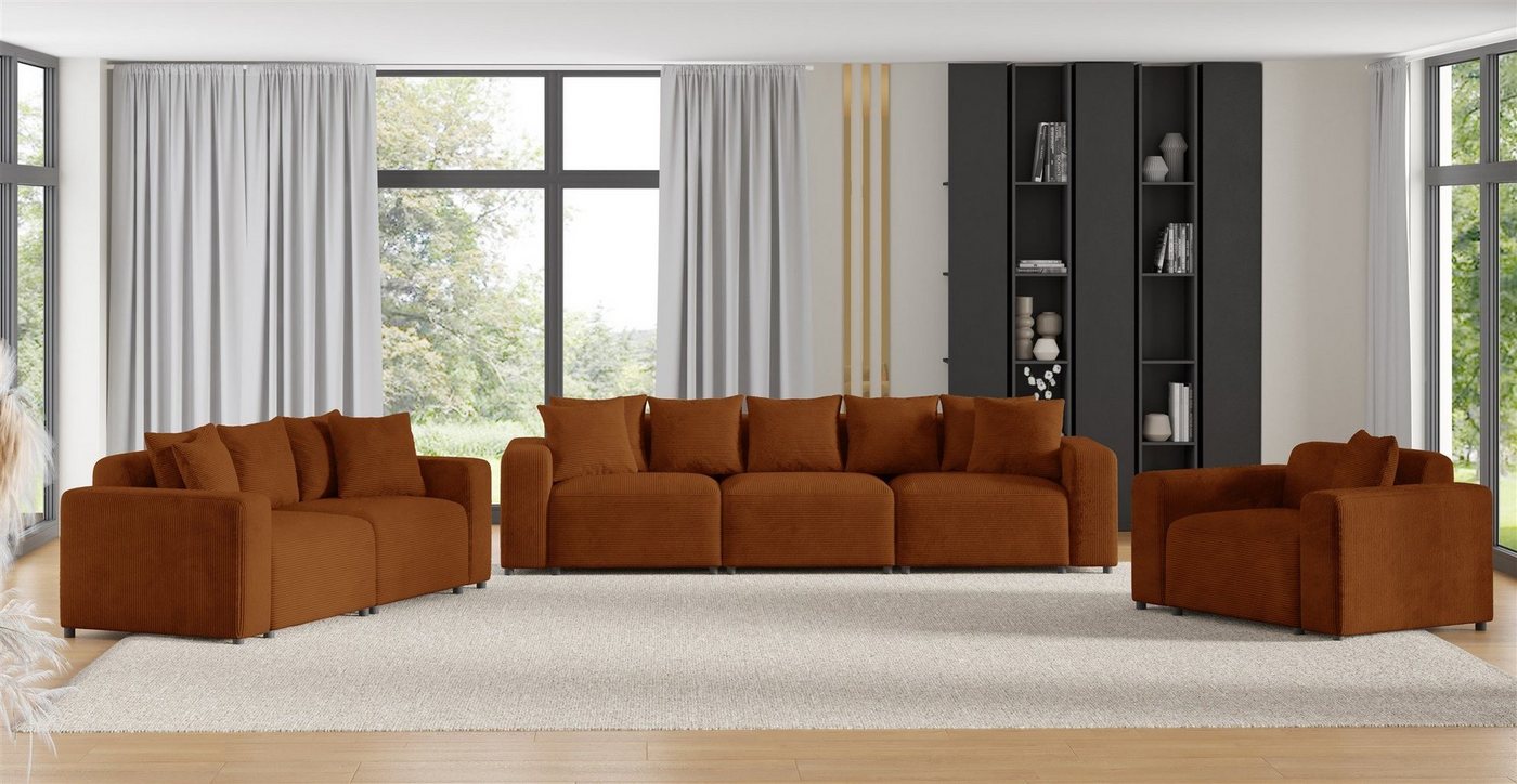 Fun Möbel Polstergarnitur Sofa-Set Designersofa MEGAN 3-2-1 Sofagarnitur in Stoff Poso, (Rücken echt bezogen) von Fun Möbel