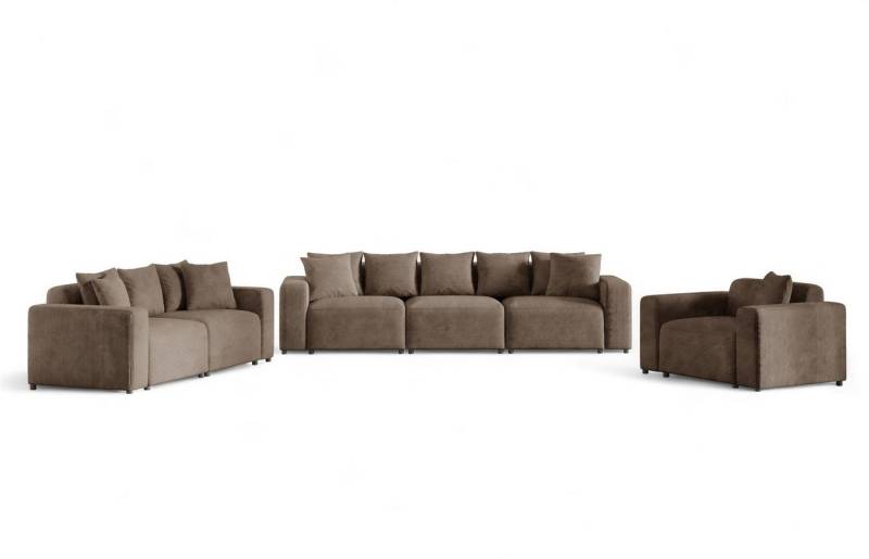 Fun Möbel Polstergarnitur Sofa-Set Designersofa MEGAN 3-2-1 Sofagarnitur in Stoff Poso, (Rücken echt bezogen) von Fun Möbel