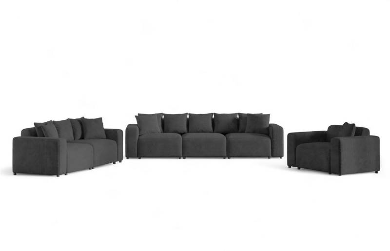 Fun Möbel Polstergarnitur Sofa-Set Designersofa MEGAN 3-2-1 Sofagarnitur in Stoff Poso, (Rücken echt bezogen) von Fun Möbel